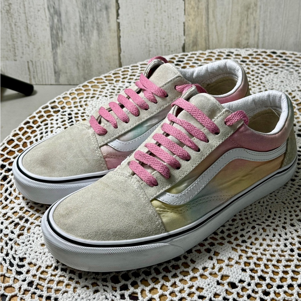 Ladies Vans Old Skool Leather/fabric  Lace Tennis Shoes Size 10 Multi Color 968